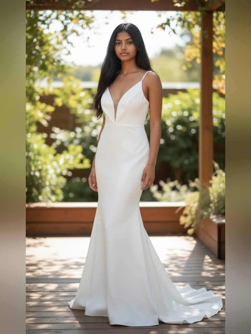 Elegant White V-Neck Mermaid Dress